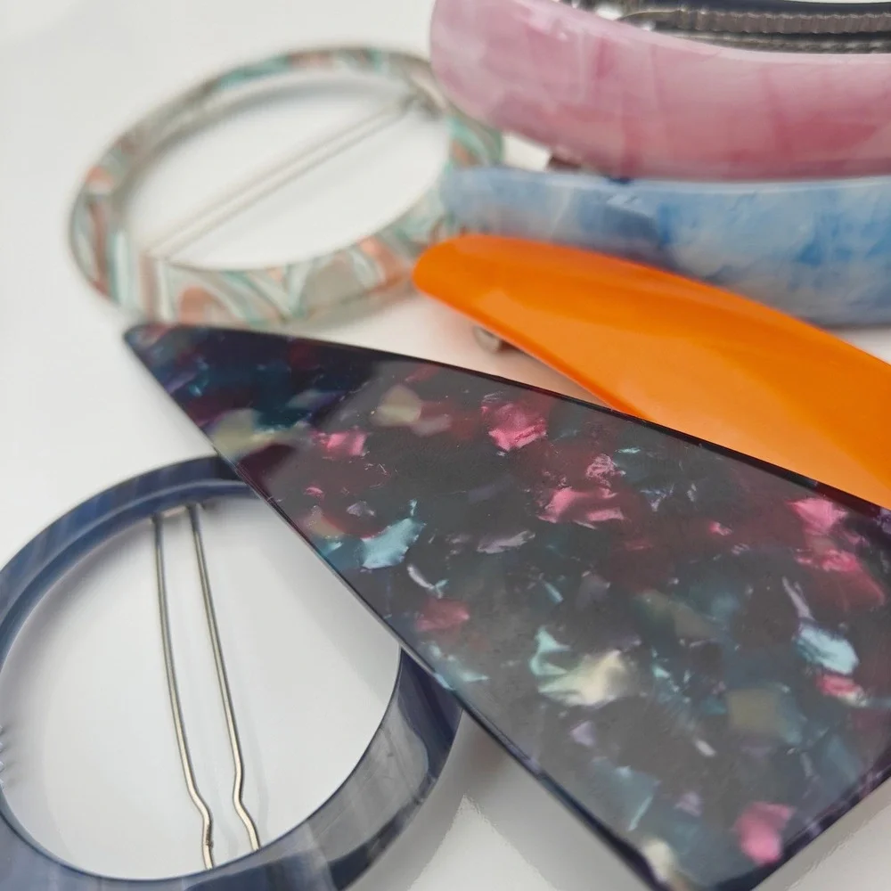 Hair Barrette Bundle Set Lot 6pc Marbled Geometric Large Clips Multicolor